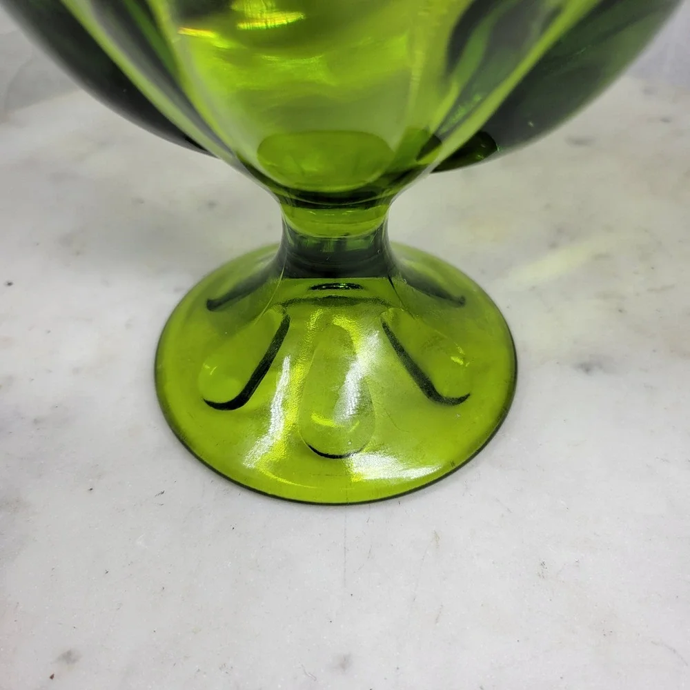 VTG Viking Epic Glass Swung Vase Six Finger Green Pedestal Footed MCM Home Decor